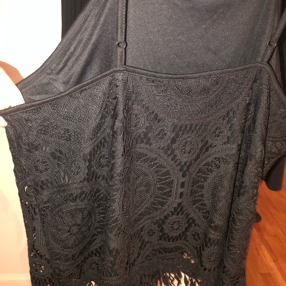 Xhilaration XXL black crochet lined camisole fringe trim adjustable